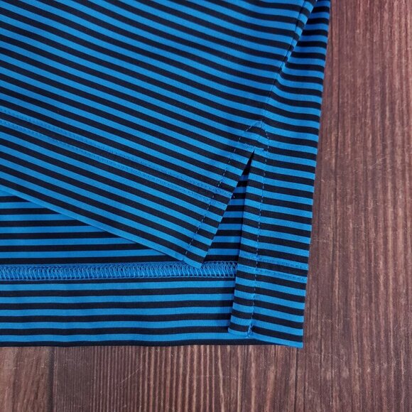 Footjoy FJ Mens Size Large Blue Black Striped SS Golf Performance Polo Shirt - Picture 6 of 12